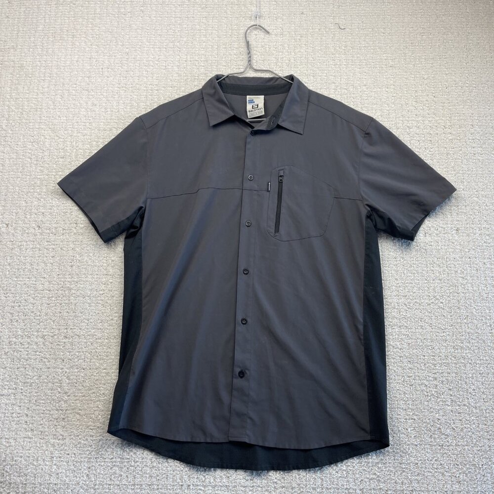 Salomon Mens Sz L Gray Shirt Chest Pockets Short Sleeve Gorpcore Tech Hiking